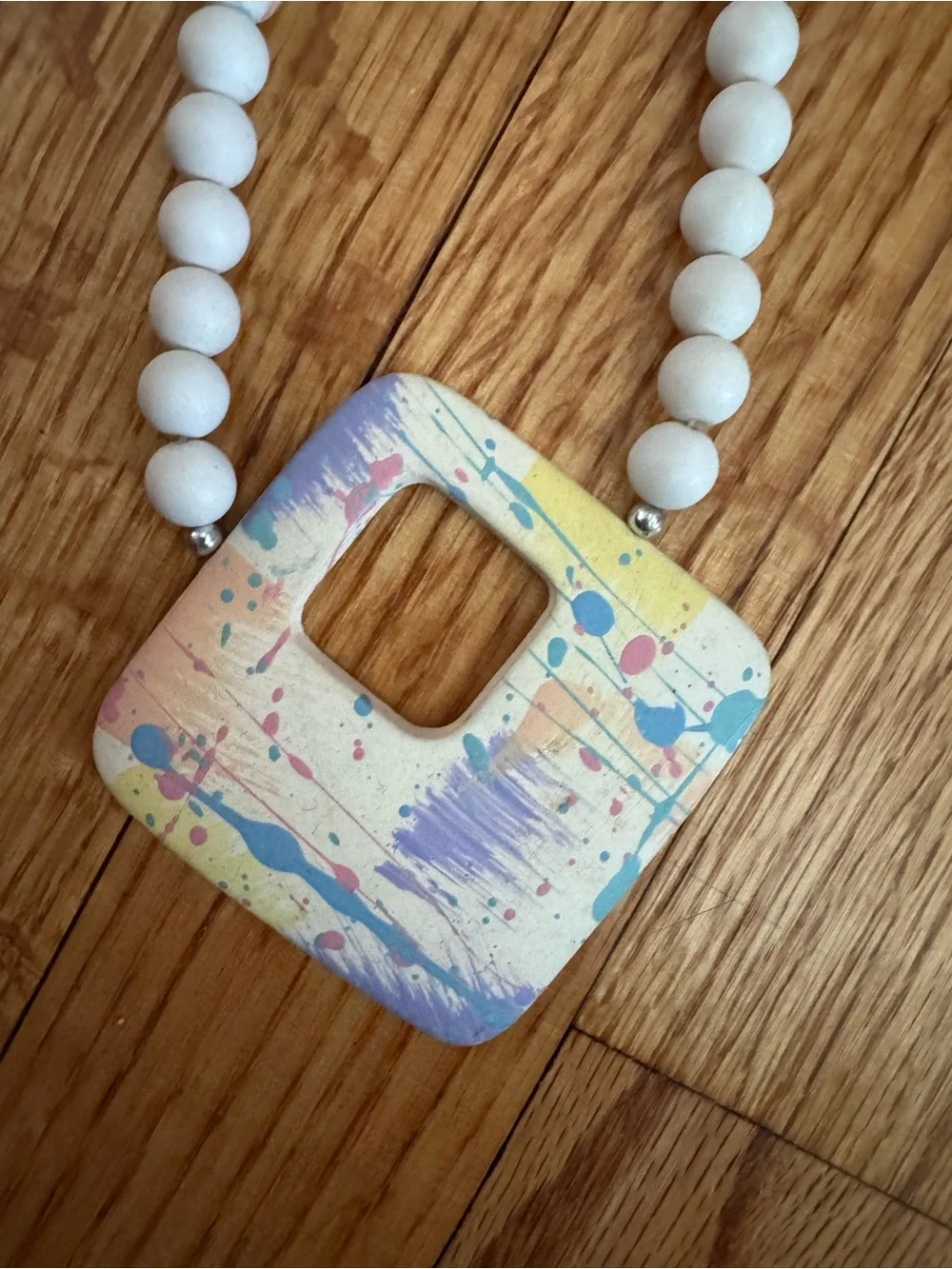 Vintage Pastel Beaded Statement Necklaces in Cream and Light Lavender